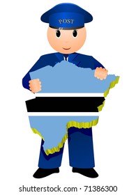 Young postman with three dimensional map of Botswana