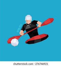 Young practicing water sport called kayak polo