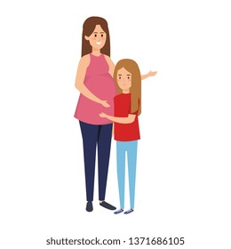 young pregnancy woman with daughter