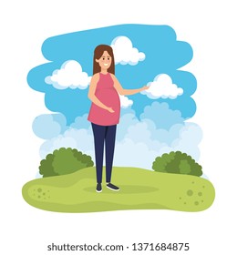 young pregnancy woman in the landscape