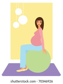Young pregnant woman with a big gymnastic ball