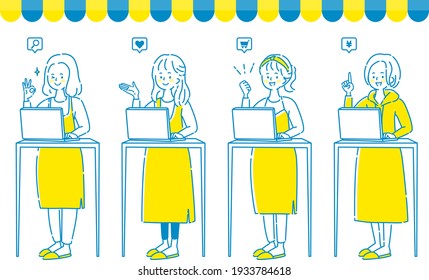 Young pregnant woman buying baby products on a computer