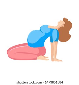 Young pregnant woman doing yoga, pretty girl is in yoga pose doing exercise and meditation. Female character in flat style. Isolated figure on white background, vector illustration