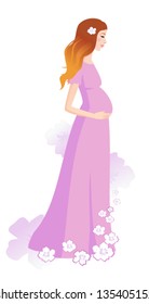 Young pregnant woman in dress. Vector