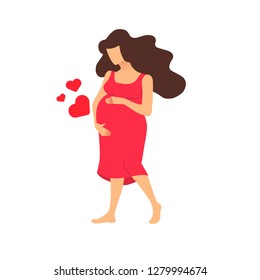 Young pregnant woman flat isolated illustration. Pregnancy illustration - Vector