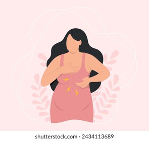 Young pregnant woman having painful feelings in breast