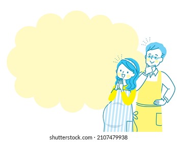 Young pregnant woman and man in apron