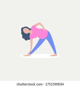 Young pregnant woman practices yoga. Vector illustration in a flat style