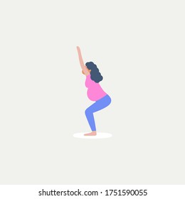 Young pregnant woman practices yoga. Vector illustration in a flat style