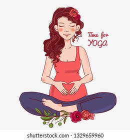 Young pregnant woman practicing yoga 