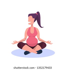 young pregnant woman practicing yoga happy girl sitting lotus pose meditating pregnancy fitness healthy lifestyle concept female cartoon character white background flat