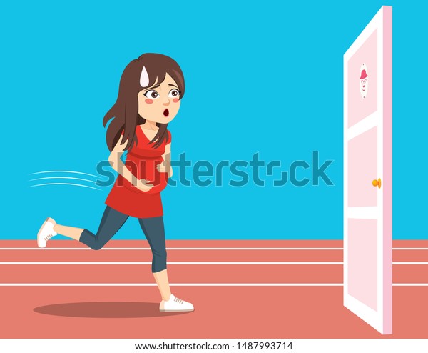 Young Pregnant Woman Running Bathroom Door Stock Vector Royalty