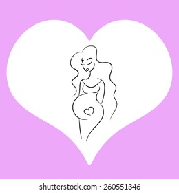 Young pregnant woman. Pregnant woman silhouette, stylized vector symbol