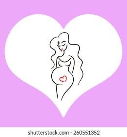 Young pregnant woman. Pregnant woman silhouette, stylized vector symbol