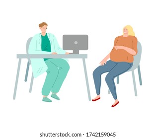 Young pregnant woman sitting at doctors visit in clinic