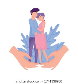 Young Pregnant Woman Standing with Her Husband Embracing Her Vector Illustration