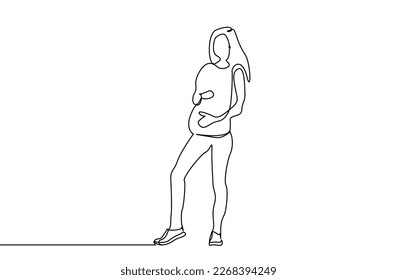 young pregnant woman standing pose line art