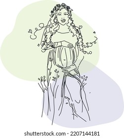 Young Pregnant Woman In Stylized Lines. Editorial Content, Decoration, Etc.