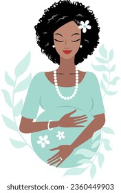 Young pretty african pregnant woman with botanical details