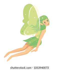 young pretty angelic fairy girl with green costume