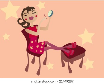 Young pretty beautiful woman relax and makeup