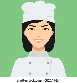 Young pretty cook in uniform flat style icon. Vector illustration.