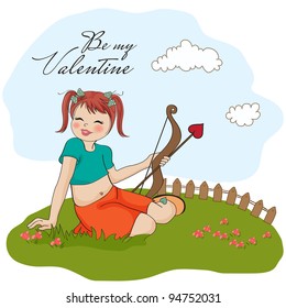 young pretty girl with cupid bow. valentine's day card