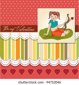 young pretty girl with cupid bow. valentine's day card
