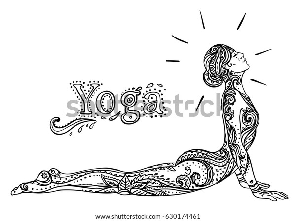 ヨガをしている若い綺麗な女の子 ビンテージの装飾的なベクターイラスト 手描きの背景 メヘニディ装飾 ヨガスタジオのコンセプト インド ヒンドゥー教のモティフ 大人向けの塗り絵 のベクター画像素材 ロイヤリティフリー