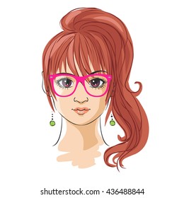 Young pretty girl hand drawn in anime style. Vector illustration