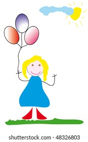 Young pretty girl keeps three balloons.