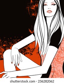 Niña linda joven de naranja - Ilustración vectorial