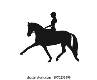 Young pretty girl riding a horse, vector silhouette