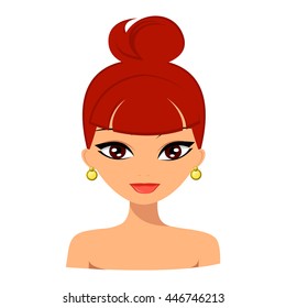 Young pretty red hair woman with nice face and lovely hairstyle. Flat design, beauty and fashion. 