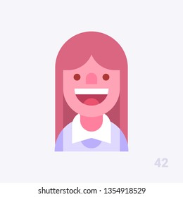 Young pretty woman is positive smiling. Modern simple and clear design. Vector icon in flat style.