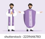 Young priest set with purple stole and chasuble