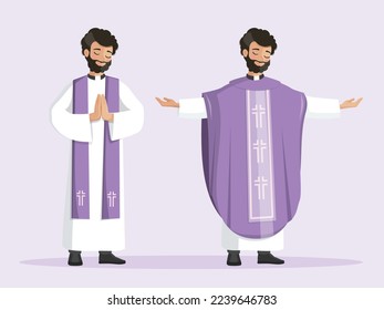 Young priest set with purple stole and chasuble