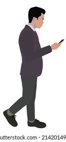 Young professional 2d character. texting in a mobile phone. Business chat.