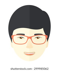 A young professional asian face wearing eyeglasses. A Contemporary style. Vector flat design illustration isolated white background. Square layout