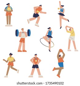 Young professional athletes in different kinds of summer sport during competitions