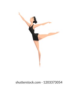 Young professional ballerina dancing, classical ballet dance class vector Illustration on a white background