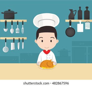 Young professional chef works in Kitchen