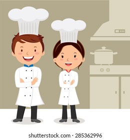 Young professional chefs. Culinary chefs. Chefs with arms crossed. 