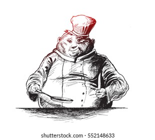 Young professional chefs. Culinary chefs. Hand Drawn Sketch Vector illustration.