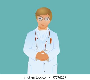 Young professional doctors. Vector illustration of doctor,