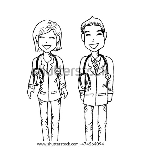 Young professional doctors.Sketchy style.