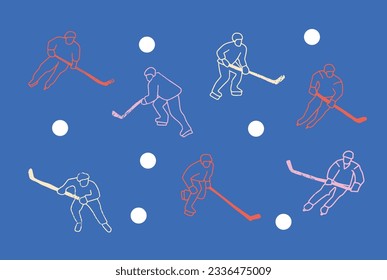 Young professional ice hockey player exercising on ice rink stadium together. Healthy extreme sport concept. Dynamic single line draw graphic design vector illustration	