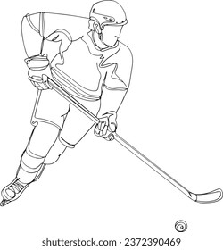 Young Professional Ice Hockey Player in Line Art Style, Continuous Line Zeichnen von gesunden Eishockeyspielern, Dynamic Single Line Draw Ice Hockey Player Illustration