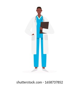 Young professional man doctor isolated on white background. Medical specialist. Modern flat vector digital illustration.