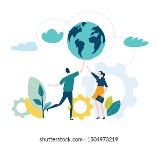 Young Professional People Holding Planet Working Stock Vector (Royalty ...